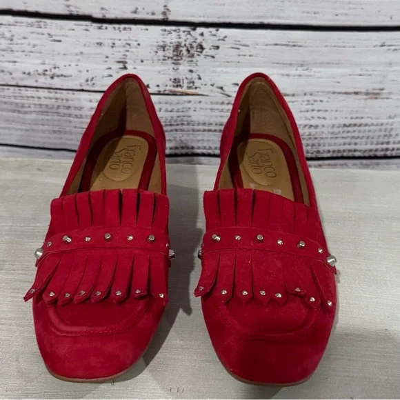 Franco Sarto Red Suede Women's Heeled Loafers - Picture 2 of 8